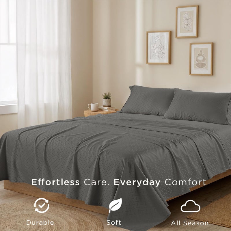 Threadmill Cotton Twin Sheet Set | 100% Cotton Sheets for Twin Size Bed | Damask Jacquard Sateen Twin Bed Sheets Set with 16â€ Deep Pocket | Soft Breathable 3-Piece Cooling Sheet Set | Dark Grey - Image 5